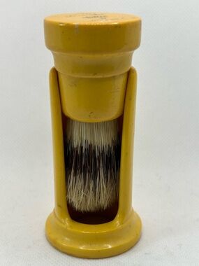 Vintage Fuller Shaving Brush Bakelite Stand Grooming Accessory Yellow Made USA